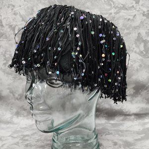 Screamer Black Fleece Hat - Fringe with Sequins